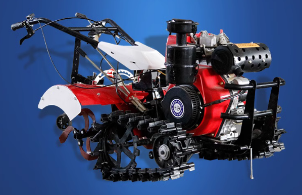 Double track tracked rotary tiller for trenching and plowing small household four-wheel drive agricu