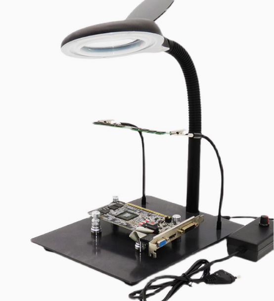 Magnifying mirror welding table with lamp electric soldering iron welding auxiliary tool